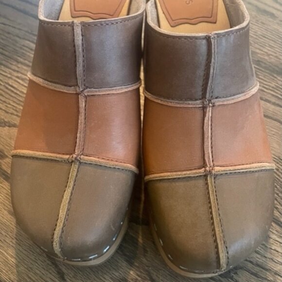Swedish Hasbeen Leather Patch Clogs, Natural Tan Wood Heel EU 38, worn once - Picture 1 of 5